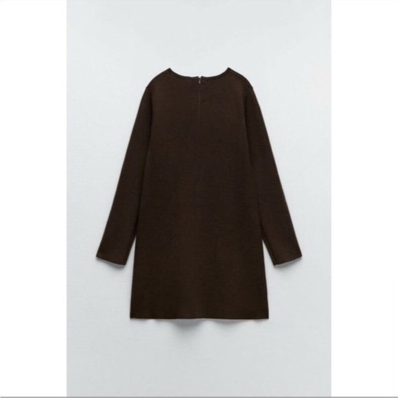 Zara Brown Gold Chain Cutout Long Sleeve Sweater Mini Dress NWT - Picture 5 of 7